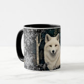 Christmas white fox white wolf sparkling snowflake mok (Voorkant links)