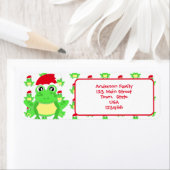 Christmas White Frog Santa Hat Pattern Schattigee  Etiket (Insitu)