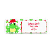 Christmas White Frog Santa Hat Pattern Schattigee  Etiket (Voorkant)