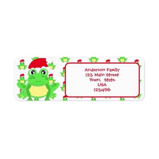 Christmas White Frog Santa Hat Pattern Schattigee  Etiket (Voorkant)