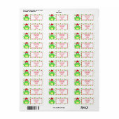 Christmas White Frog Santa Hat Pattern Schattigee  Etiket (Full Sheet)