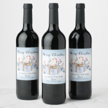 Christmas Wine Bottle Label Blauw Cadeau