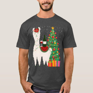 Christmas Wine Llama Christmas Women Men family T-shirt