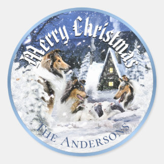 Christmas Winter Fairy Tale, Collies and Lambs - Ronde Sticker