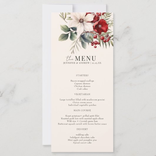 Christmas Winter Floral Elegant Wedding Menu (Devant)