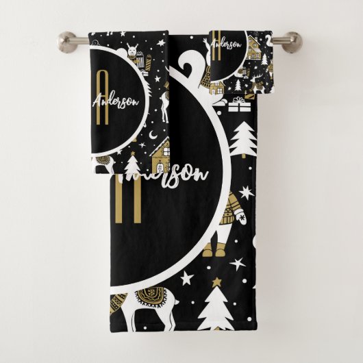 CHRISTMAS WINTER WONDERLAND CUSTOM MONOGRAM BAD HANDDOEK (Insitu)