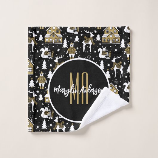 CHRISTMAS WINTER WONDERLAND CUSTOM MONOGRAM BAD HANDDOEK (Wasdoekje)
