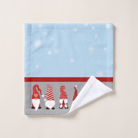 Christmas with Gnomes Blue Red and Gray (Gant de toilette)