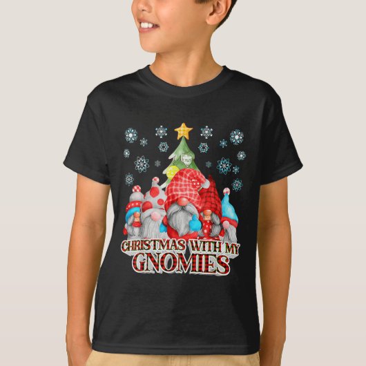 Christmas With My Gnomies Plaid Gnome Group Pajama T-shirt (Voorkant)