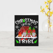Christmas With My Tribe Red Plaid Cute Gnomes Fami Kaart (Gele Bloem)
