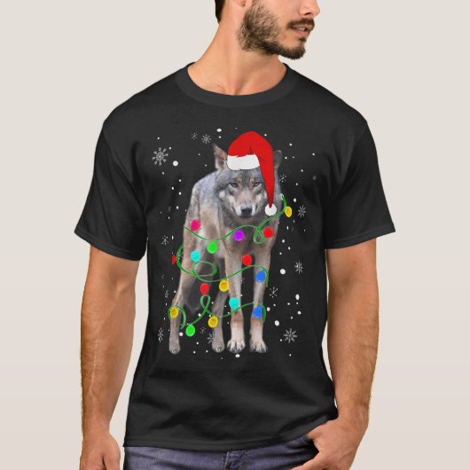 Christmas Wolf | Festive Holiday Lights Design T-shirt (Voorkant)