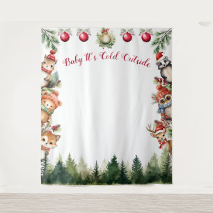 Christmas Woodland Animals Baby Het is een koud wa Wandkleed