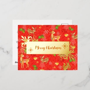 Christmas Woodland Red. Gepersonaliseerd. Goud. Folie Feestdagen Briefkaart