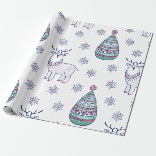 Christmas Wrapping Paper - Reindeer and Fir Trees Cadeaupapier (Uitgerold)