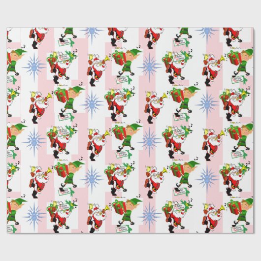 Christmas Wrapping Pink & White Stripe Santa Cadeaupapier (Vlak)