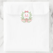 Christmas Wreath Candy Cane Bow | Monogram Ronde Sticker (Tas)