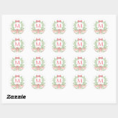 Christmas Wreath Candy Cane Bow | Monogram Ronde Sticker (Vel)