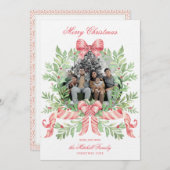 Christmas Wreath Candy Cane Bow | Photo Card Save The Date (Voorkant / Achterkant)