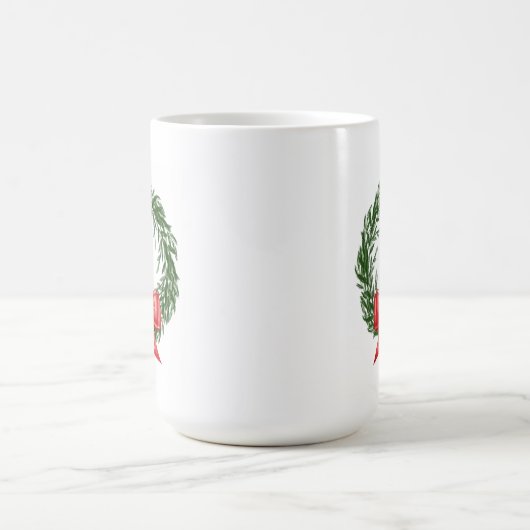 Christmas Wreath Coffee Mug with Red Bow (Centre)