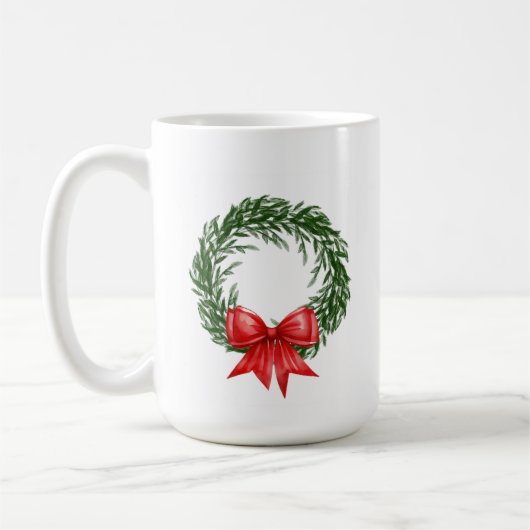 Christmas Wreath Coffee Mug with Red Bow  (Gauche)