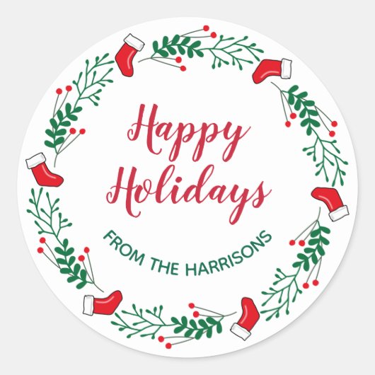 Christmas Wreath Design Sticker Label (Voorkant)