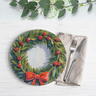 Christmas Wreath Holiday Party Geschilderd Papieren Bordje