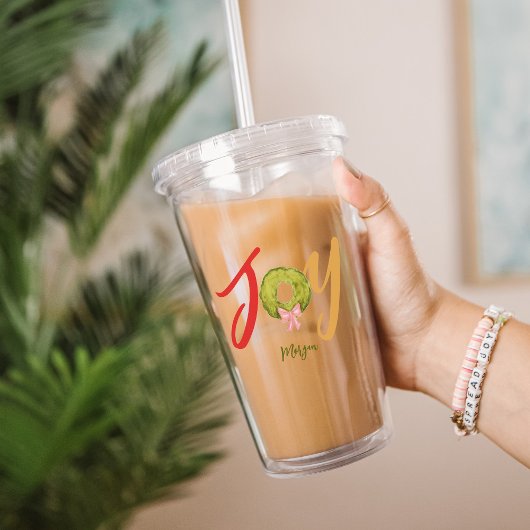 Christmas Wreath Joy Typography Schattigee naam Ho Acryl Drinkbeker