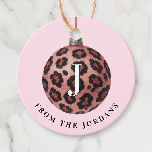 Christmas Wreath Leopard Crest Monogram  Bedankjes Labels (Voorkant)