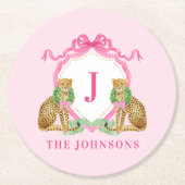 Christmas Wreath Leopard Crest Monogram Ronde Kartonnen Onderzetter (Voorkant)