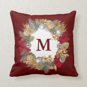 Christmas Wreath MONOGRAM Bourgogne Kussen