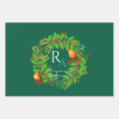 Christmas Wreath Monogram Hunter Green Inpakpapier Vel (Voorkant)