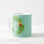 Christmas Wreath Monogram Licht Blauwgroen Koffiemok (Voorkant links)