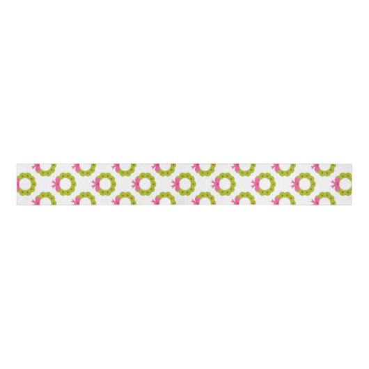 Christmas Wreath Pattern – Pink Bow Holiday Design Grosgrain Lint (Voorkant)
