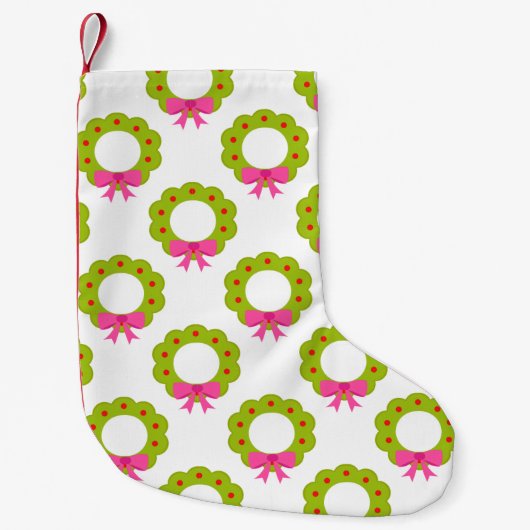 Christmas Wreath Pattern – Pink Bow Holiday Design Kleine Kerstsok (Voorkant)