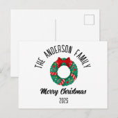 Christmas Wreath Red Bow Lights Personalized Name Feestdagenkaart (Voorkant / Achterkant)