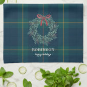 Christmas Wreath Tartan Plaid Family Name Theedoek (Gevouwen)