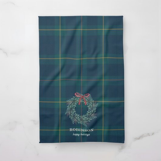 Christmas Wreath Tartan Plaid Family Name Theedoek