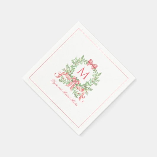 Christmas Wreath w Candy Cane Bow | Monogram Servet (Hoek)