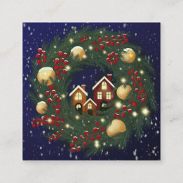 Christmas wreath with pine branches vierkante visitekaartje