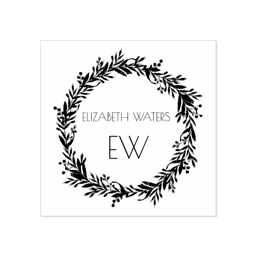 CHRISTMAS WREATH WOOD ART STAMP MET INITIALEN 	RUBBERSTEMPEL (Afrduk)