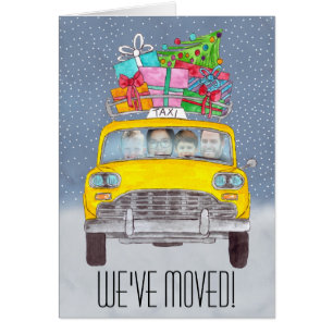 Christmas yellow Cab photo card we've moved