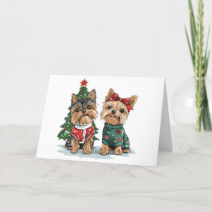 Christmas Yorkie Dogs Feestdagen Kaart
