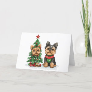 Christmas Yorkie Dogs Feestdagen Kaart