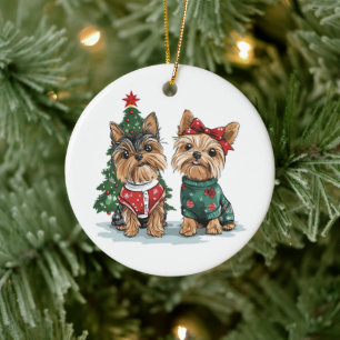 Christmas Yorkie Dogs Keramisch Ornament