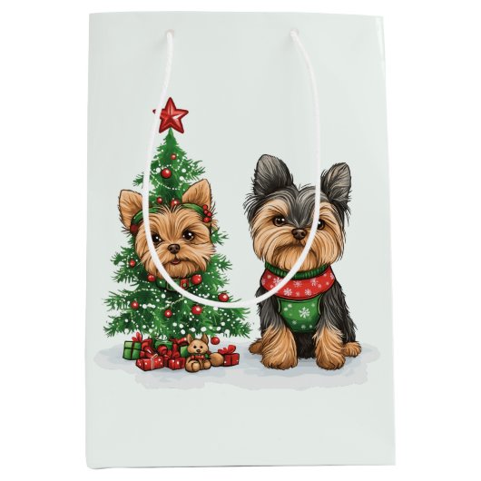 Christmas Yorkie Dogs Medium Cadeauzakje (Voorkant)