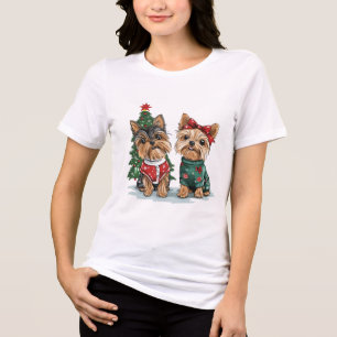 Christmas Yorkie Dogs Tri-Blend Shirt