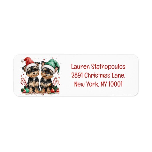 Christmas Yorkshire Terrier Dogs Etiket (Voorkant)