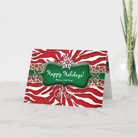 Christmas Zebra Leopard Snowflake Ruby Feestdagen Kaart (Voorkant)