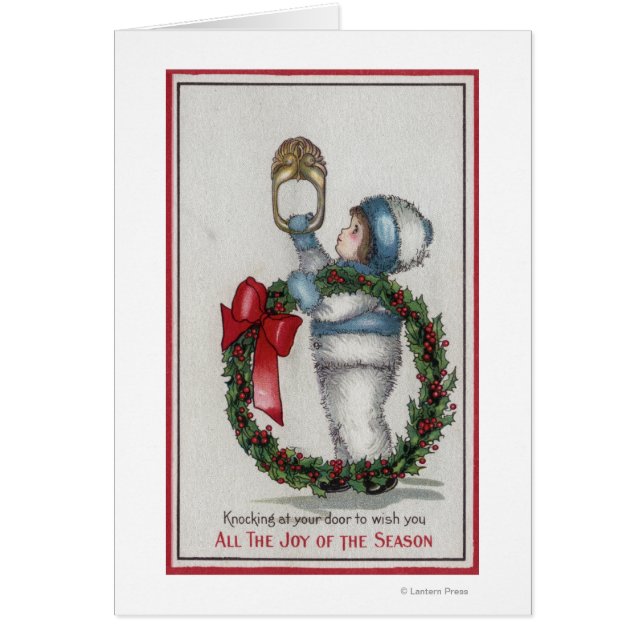 ChristmasKid Holding Wreath Knocking (Devant)