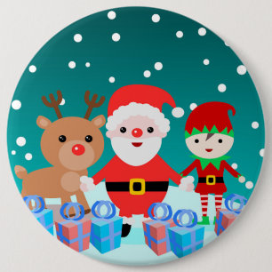 CHRISTMASTIEK WITH SANTA AND HIS FRIENDS RONDE BUTTON 6,0 CM